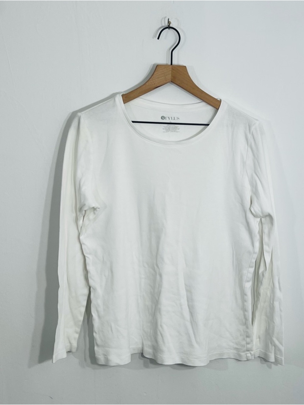 Stylus White Long Sleeve Pullover Scoop Neck Casual Top 100% Cotton Layering Top - Picture 3 of 4
